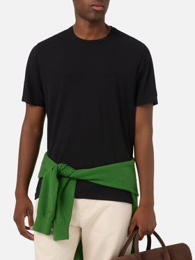 Schwarzes T-Shirt Orson aus Baumwollkrepp mit Logostickerei 