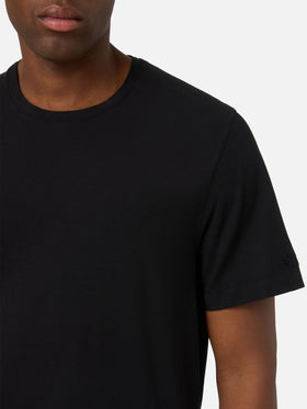 Schwarzes T-Shirt Orson aus Baumwollkrepp mit Logostickerei 