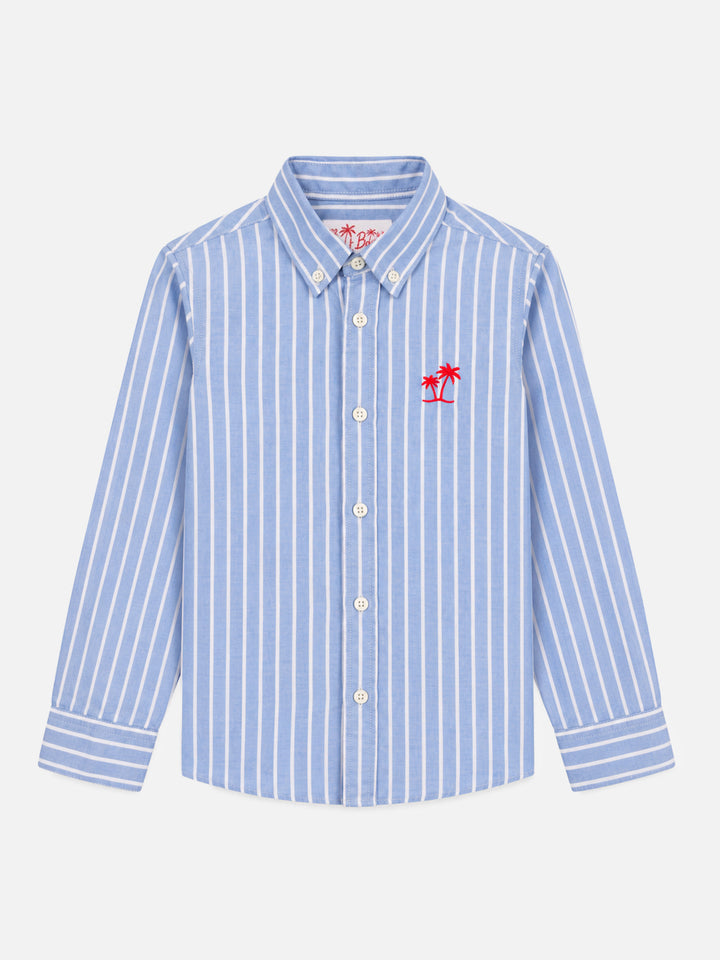 Camicia button-down Oxford Jr blu con ricamo palme