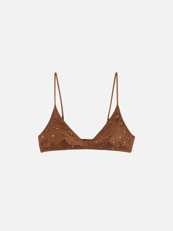 Bralette scollata marrone con applicazioni di strass Paloma