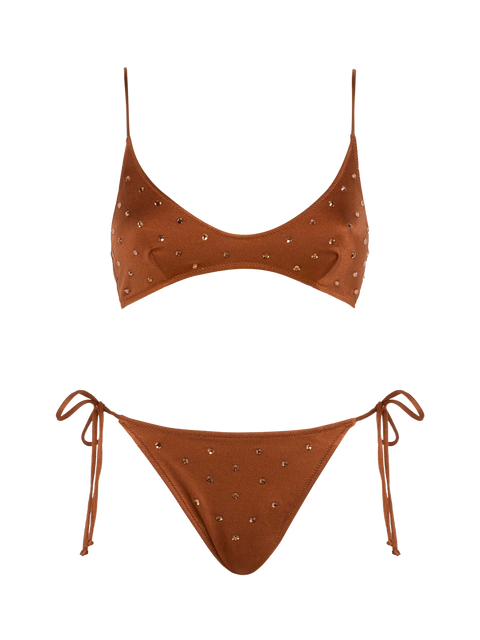 Scoop bralette brown bikini Paloma Marielle with rhinestone embellishment - MC2 Saint Barth