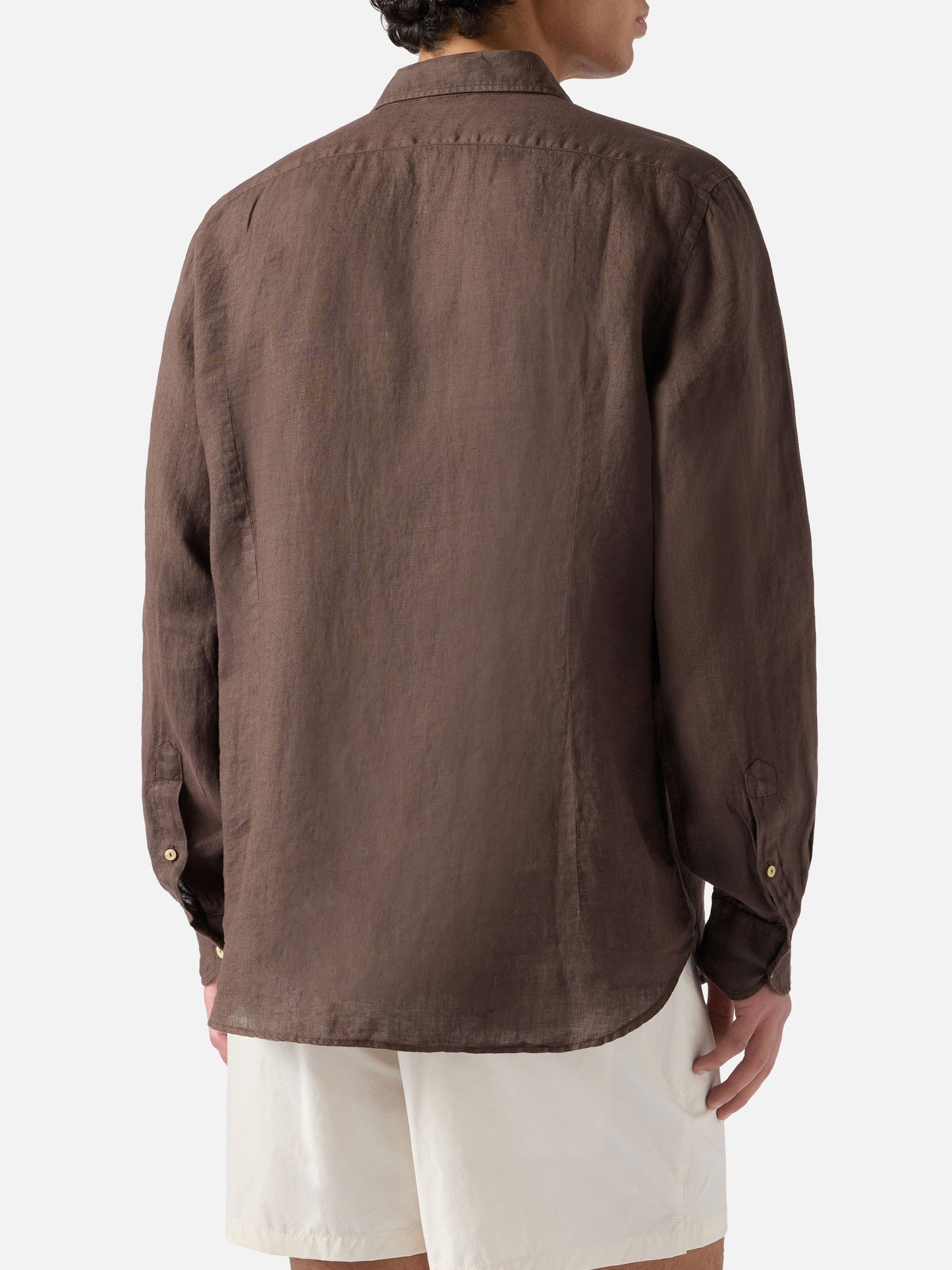 Camicia Pamplona in lino marrone tinta unita