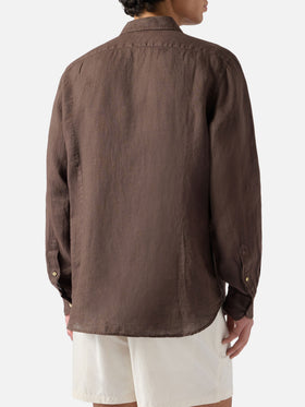 Camicia Pamplona in lino marrone tinta unita