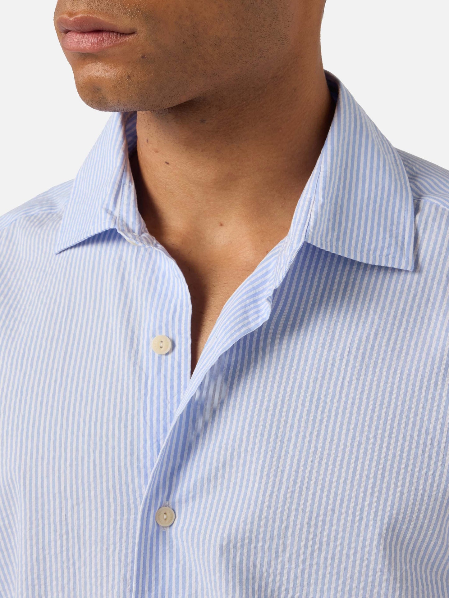 Chemise Pamplona à rayures bleu clair en seersucker 