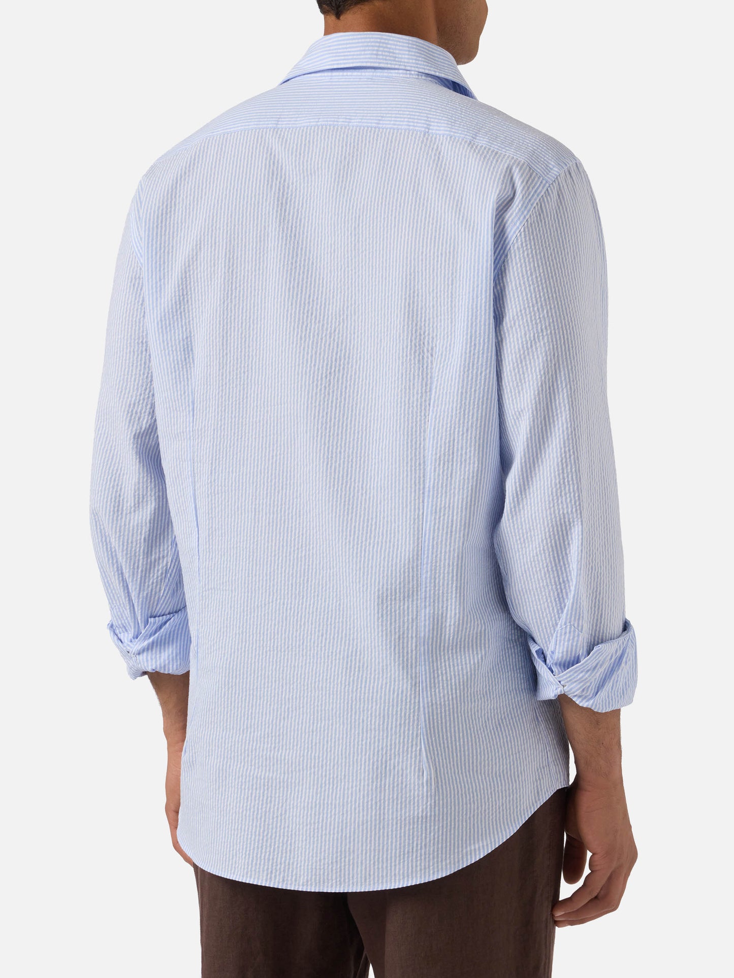 Chemise Pamplona à rayures bleu clair en seersucker 
