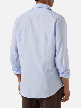 Chemise Pamplona à rayures bleu clair en seersucker 