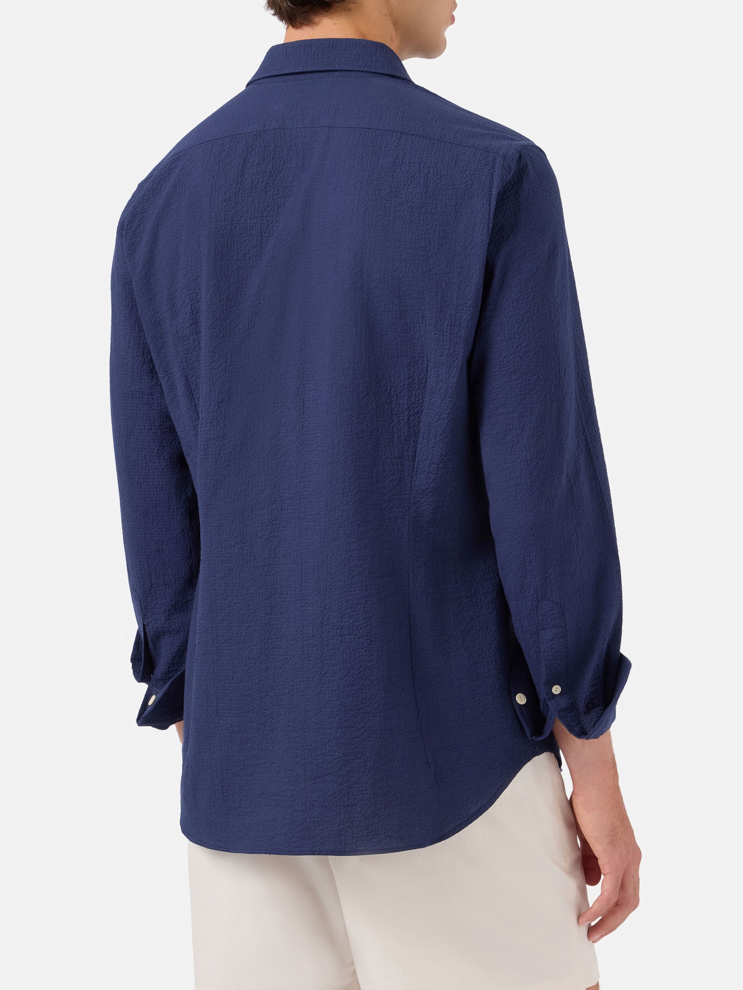 Pamplona seersucker shirt in blue with embroidery
