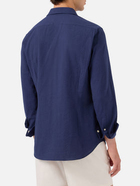 Pamplona seersucker shirt in blue with embroidery