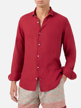 Camicia Pamplona in lino bordeaux