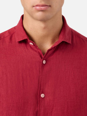 Camicia Pamplona in lino bordeaux