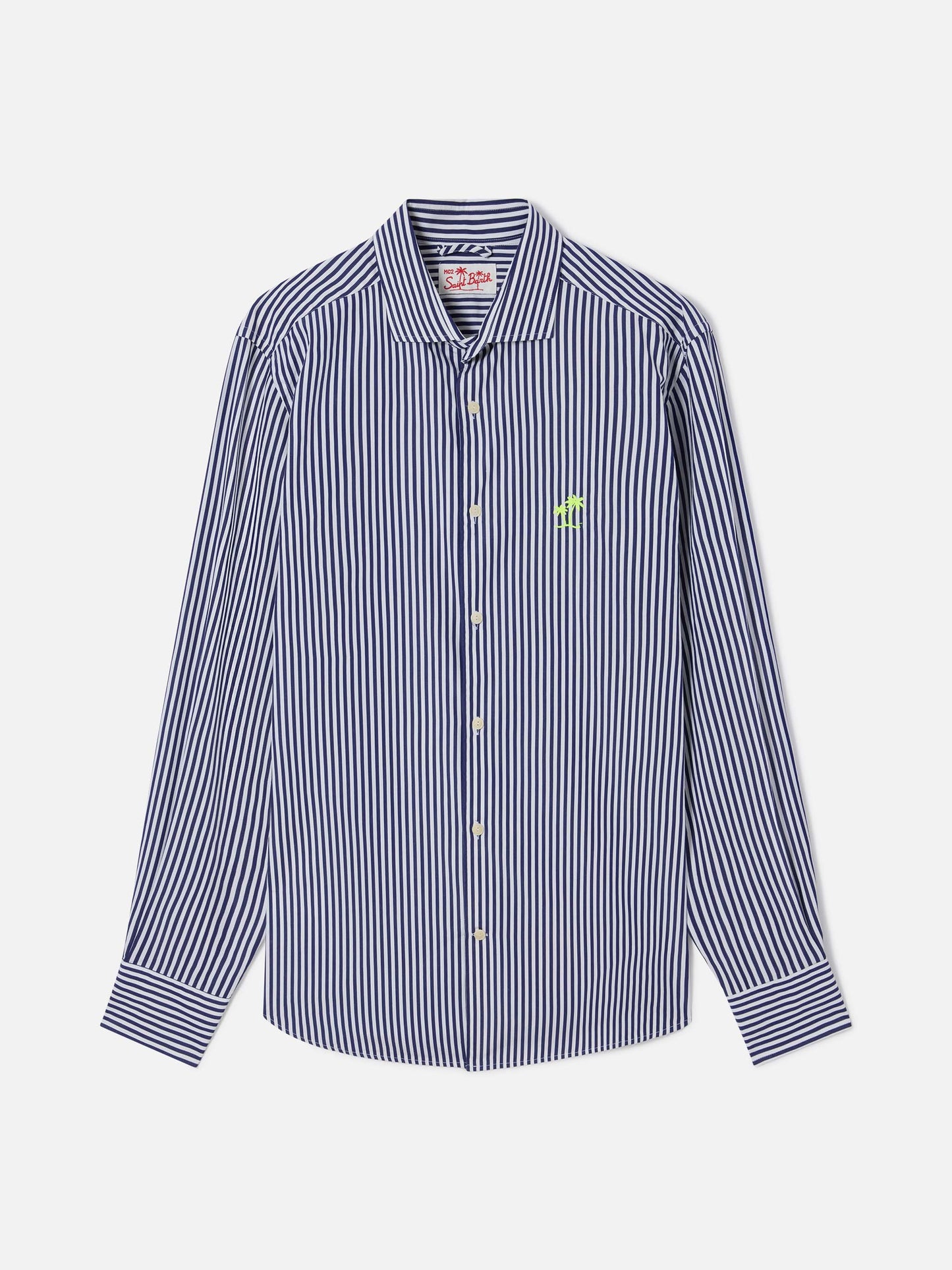 Camisa de algodón a rayas azul marino y blanco Pamplona 