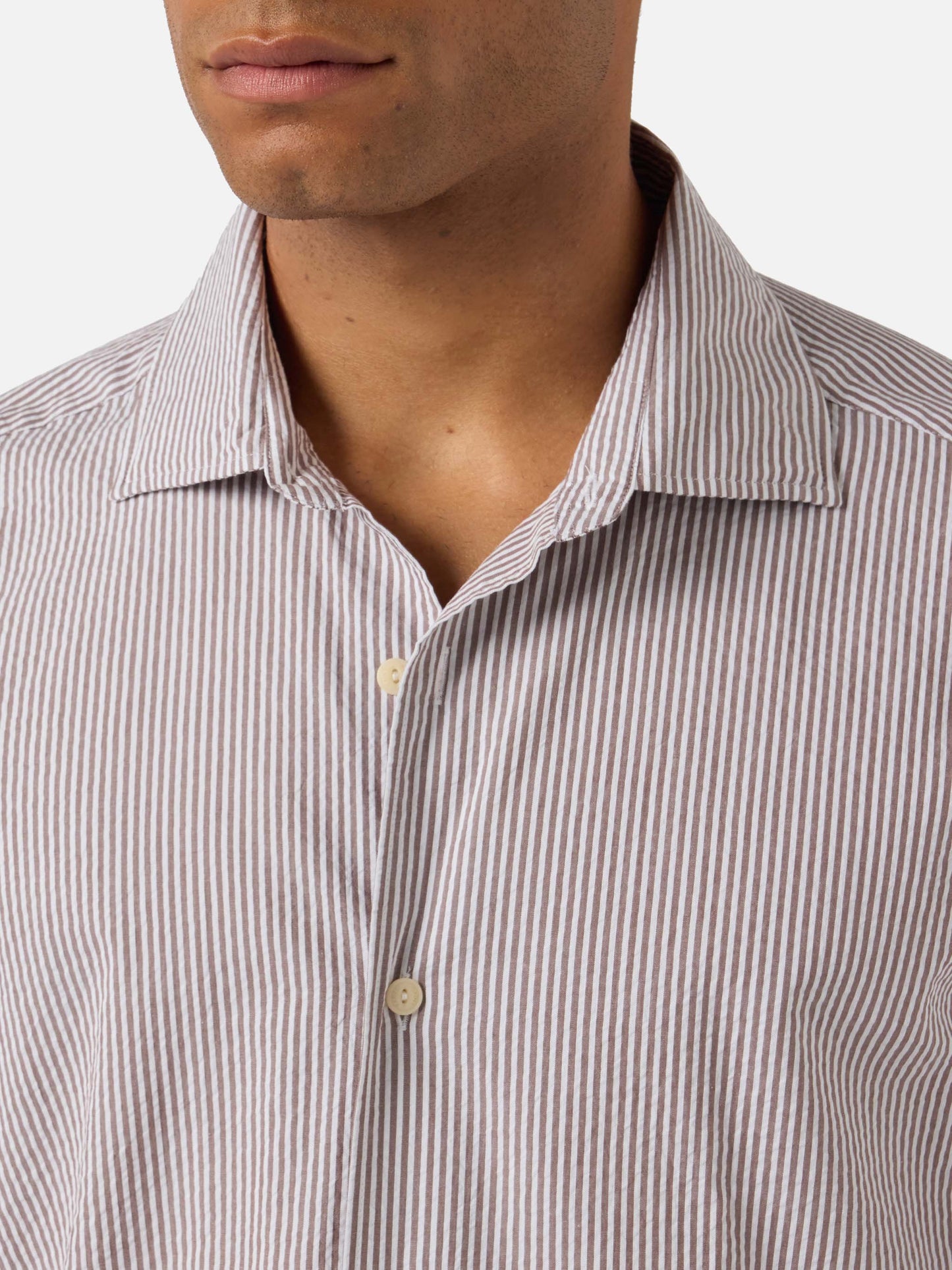 Chemise Pamplona marron à rayures en seersucker 