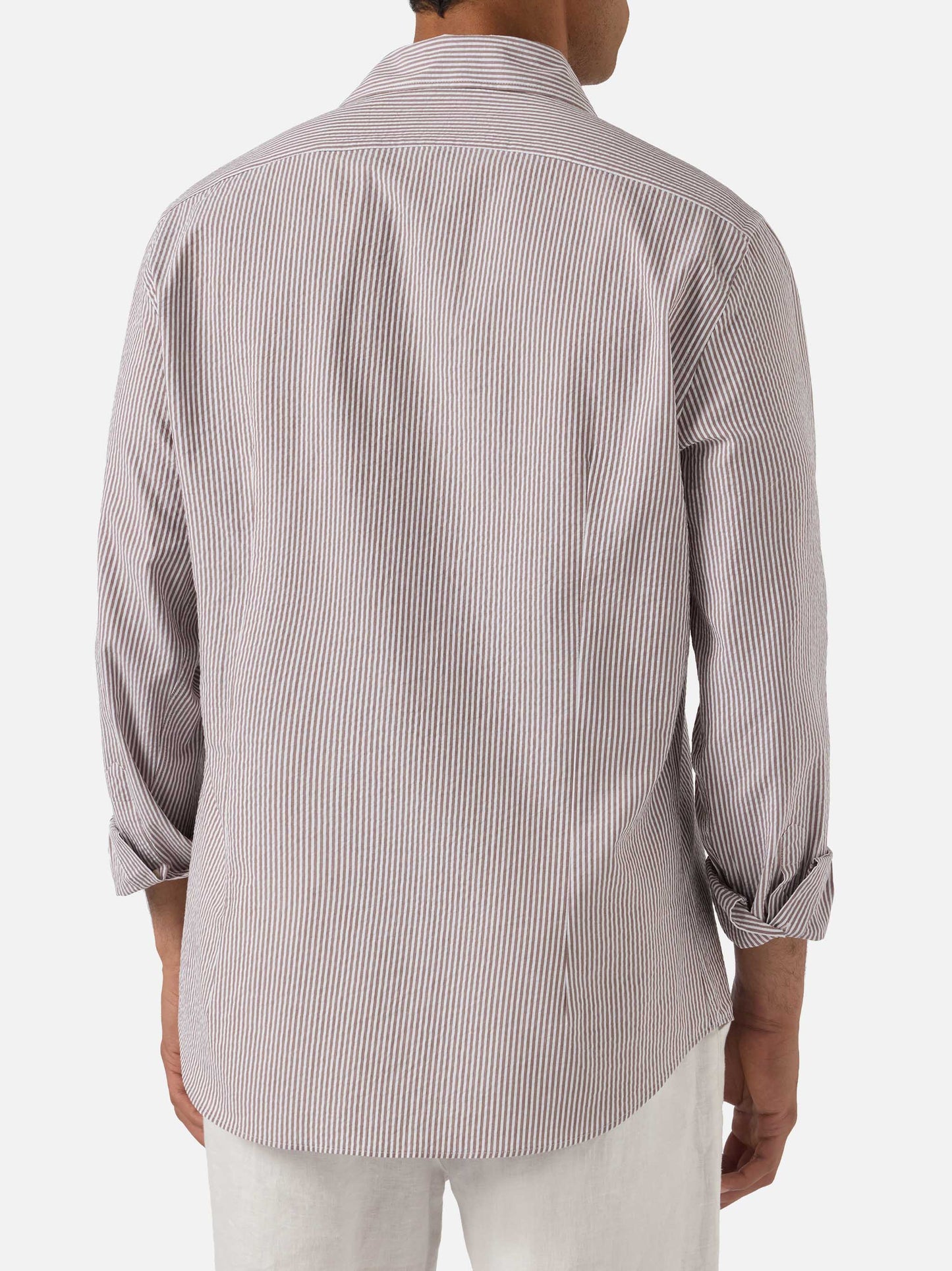 Chemise Pamplona marron à rayures en seersucker 