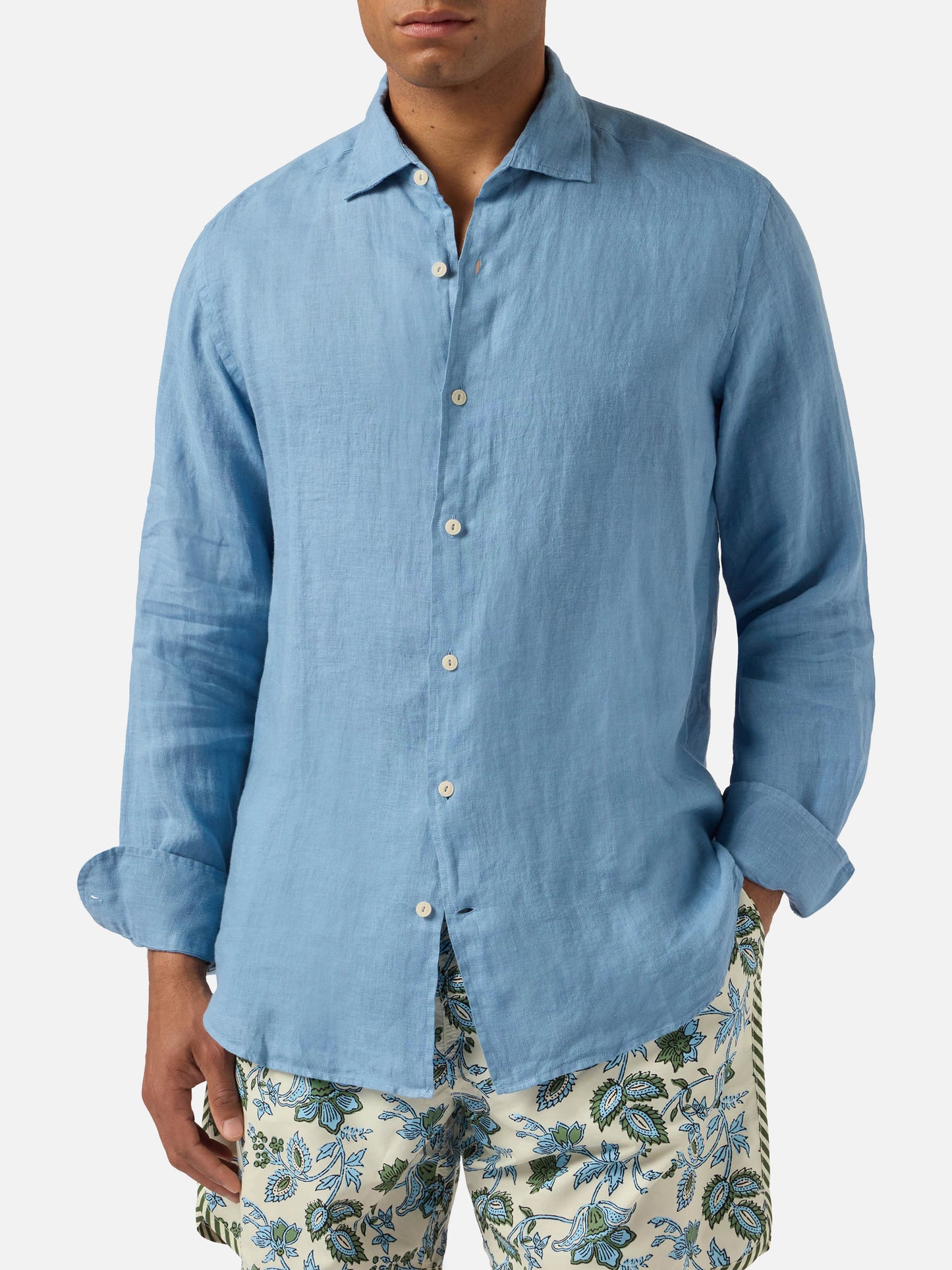 Chemise Pamplona bleu poudré en pur lin 