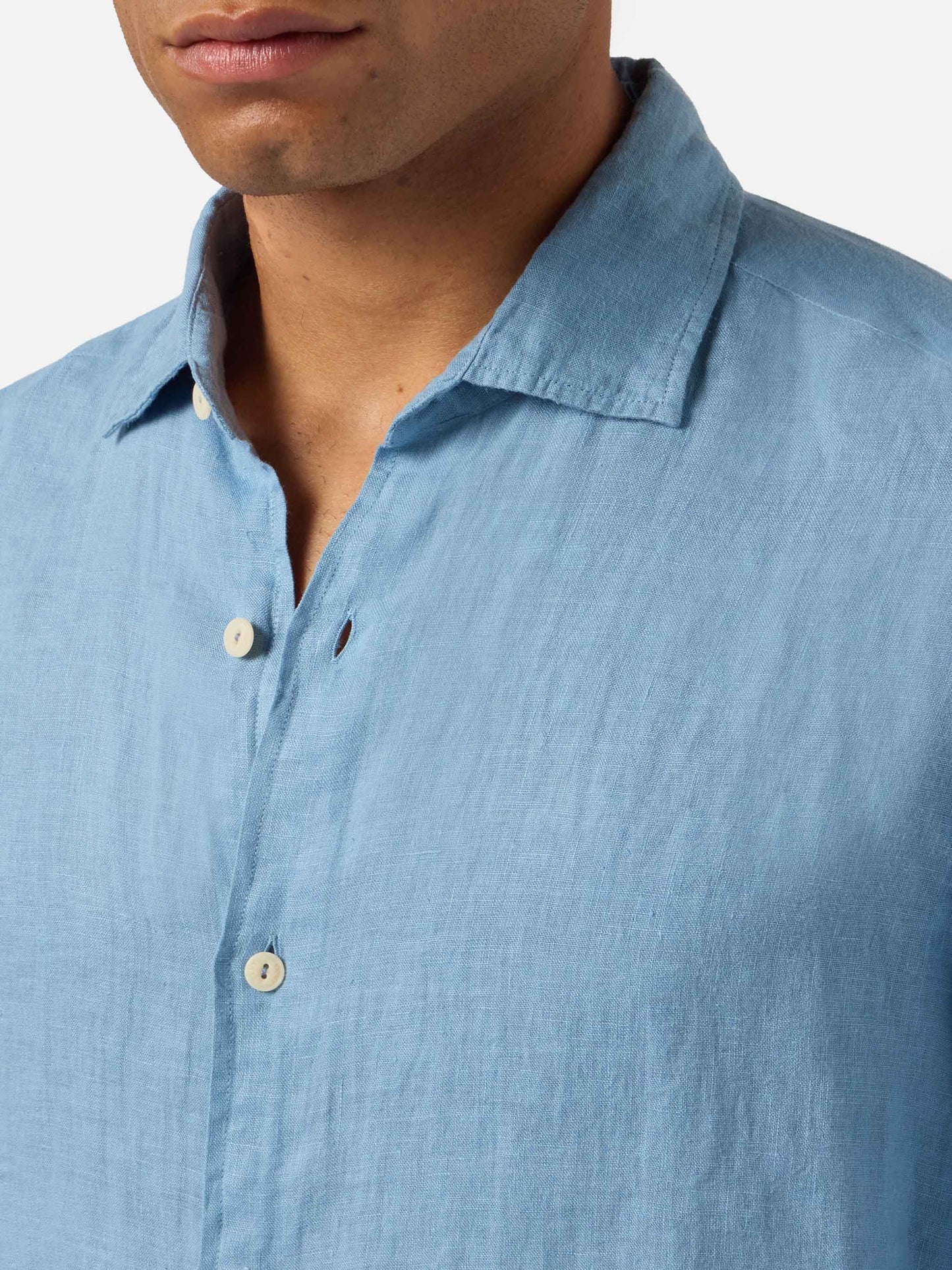 Chemise Pamplona bleu poudré en pur lin 