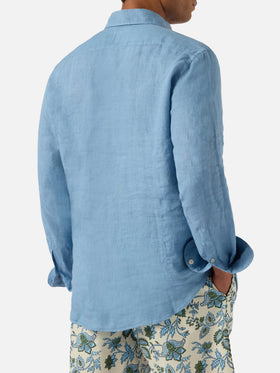 Chemise Pamplona bleu poudré en pur lin 