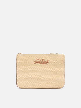 Pochette efecto paja Parisienne con logo marrón bordado y correa extraíble 