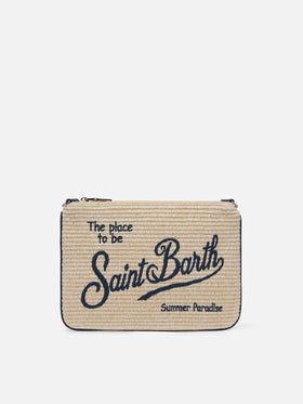 Parisienne Straw effect pouch bag with embroidered logo