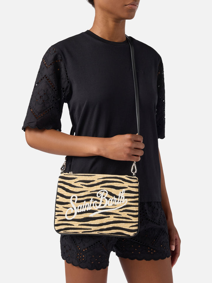 Parisienne embroidered zebra pouch  with removable strap