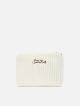 Parisienne Wool Rib Crossbody Bag aus weißem, geripptem Wollmischgewebe