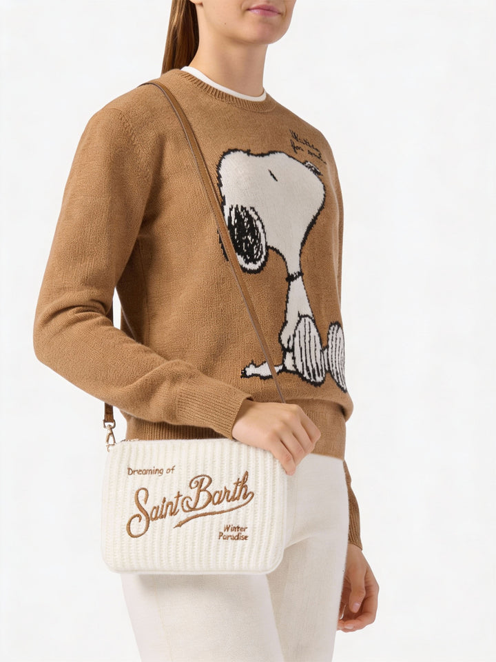 Borsa crossbody Parisienne Wool Rib in misto lana a coste bianca