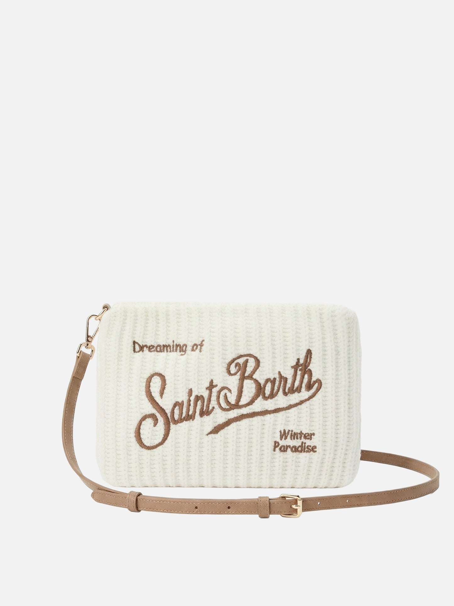 Borsa crossbody Parisienne Wool Rib in misto lana a coste bianca