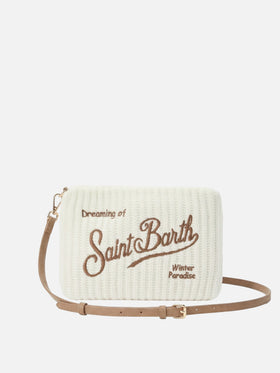 Borsa crossbody Parisienne Wool Rib in misto lana a coste bianca