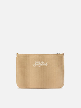 Parisienne Corduroy Crossbody Bag in beige corduroy