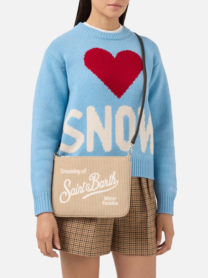 Parisienne Cord-Umhängetasche aus beigem Cord