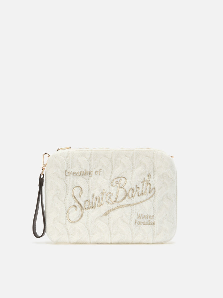 Borsa crossbody Parisienne Wool Braid in misto lana a trecce bianca