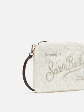 Parisienne Umhängetasche aus weißem, geflochtenem Wollmischgewebe