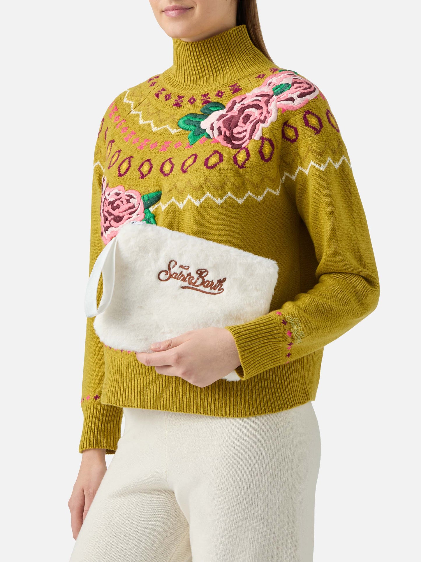 Pochette Pareasy in faux fur bianco