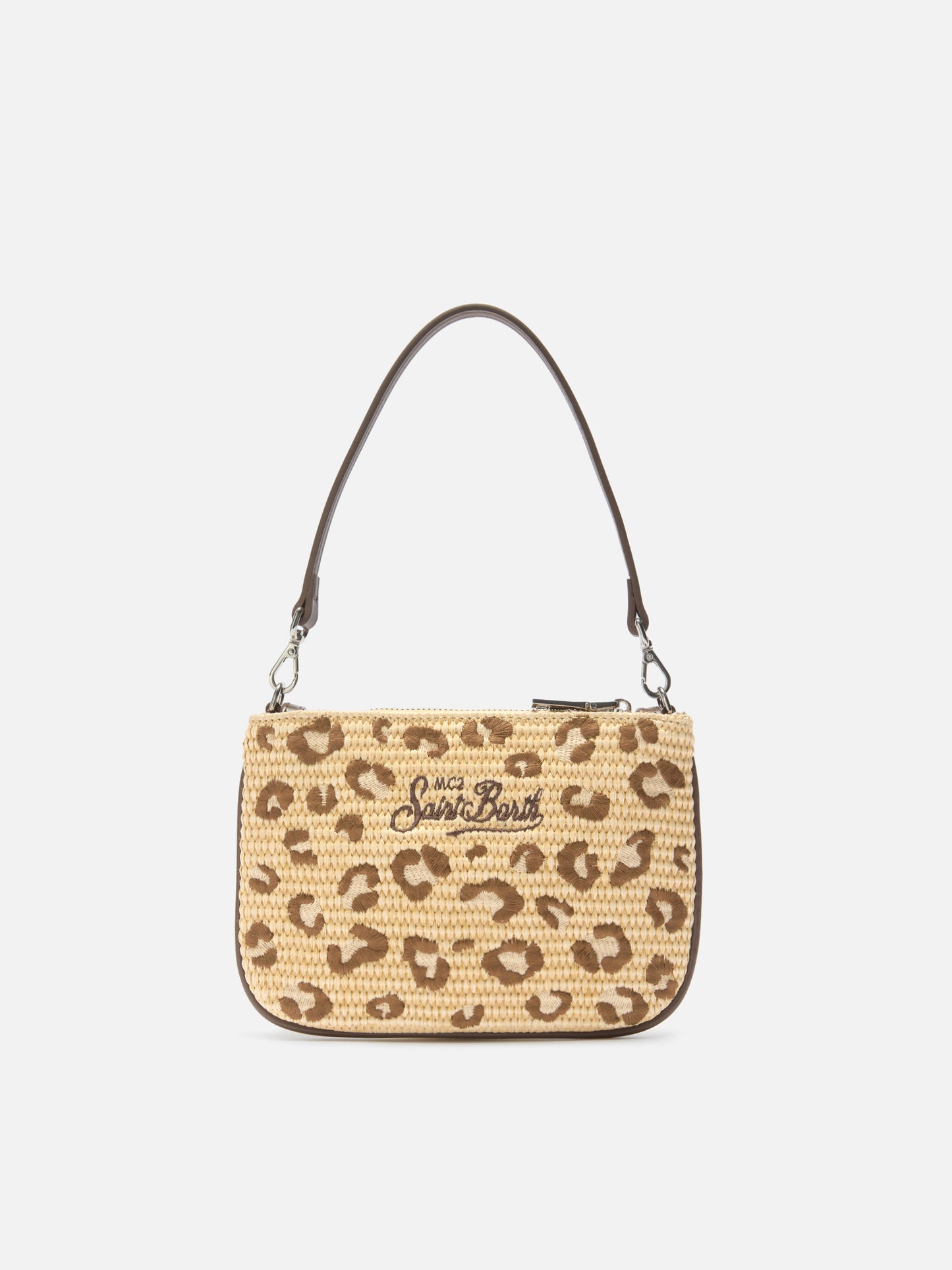 Mini Parisienne embroidered leopard pouch with removable shoulder strap