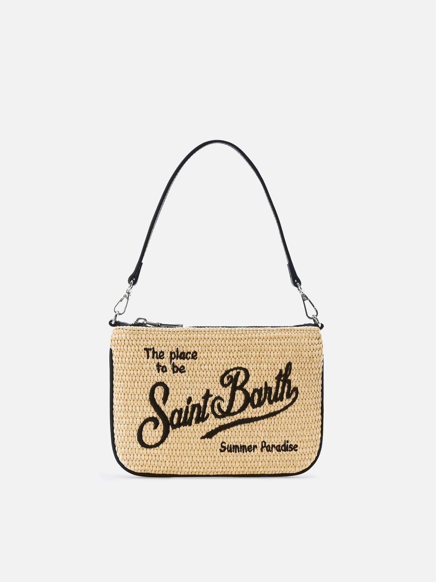 Mini pouch Parisienne efecto paja con bordado del logo en negro 