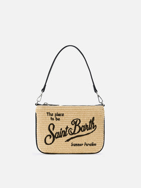 Mini pouch Parisienne efecto paja con bordado del logo en negro 