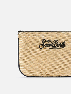 Mini pouch Parisienne efecto paja con bordado del logo en negro 