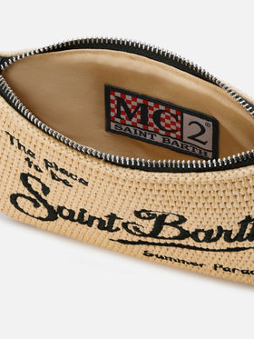 Mini pouch Parisienne efecto paja con bordado del logo en negro 