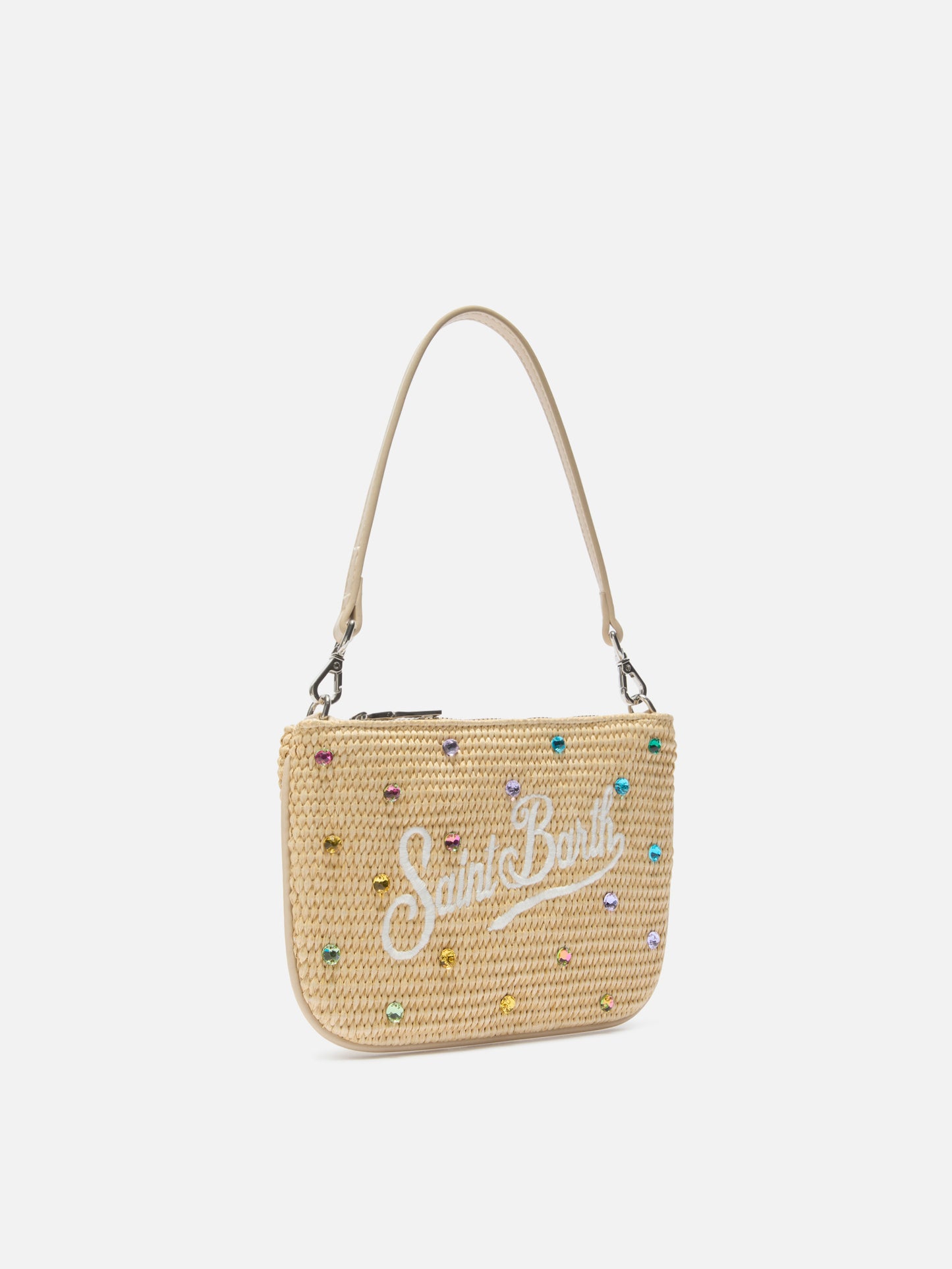 Mini Parisienne pouch with removable shoulder strap and multicolor rhinestones