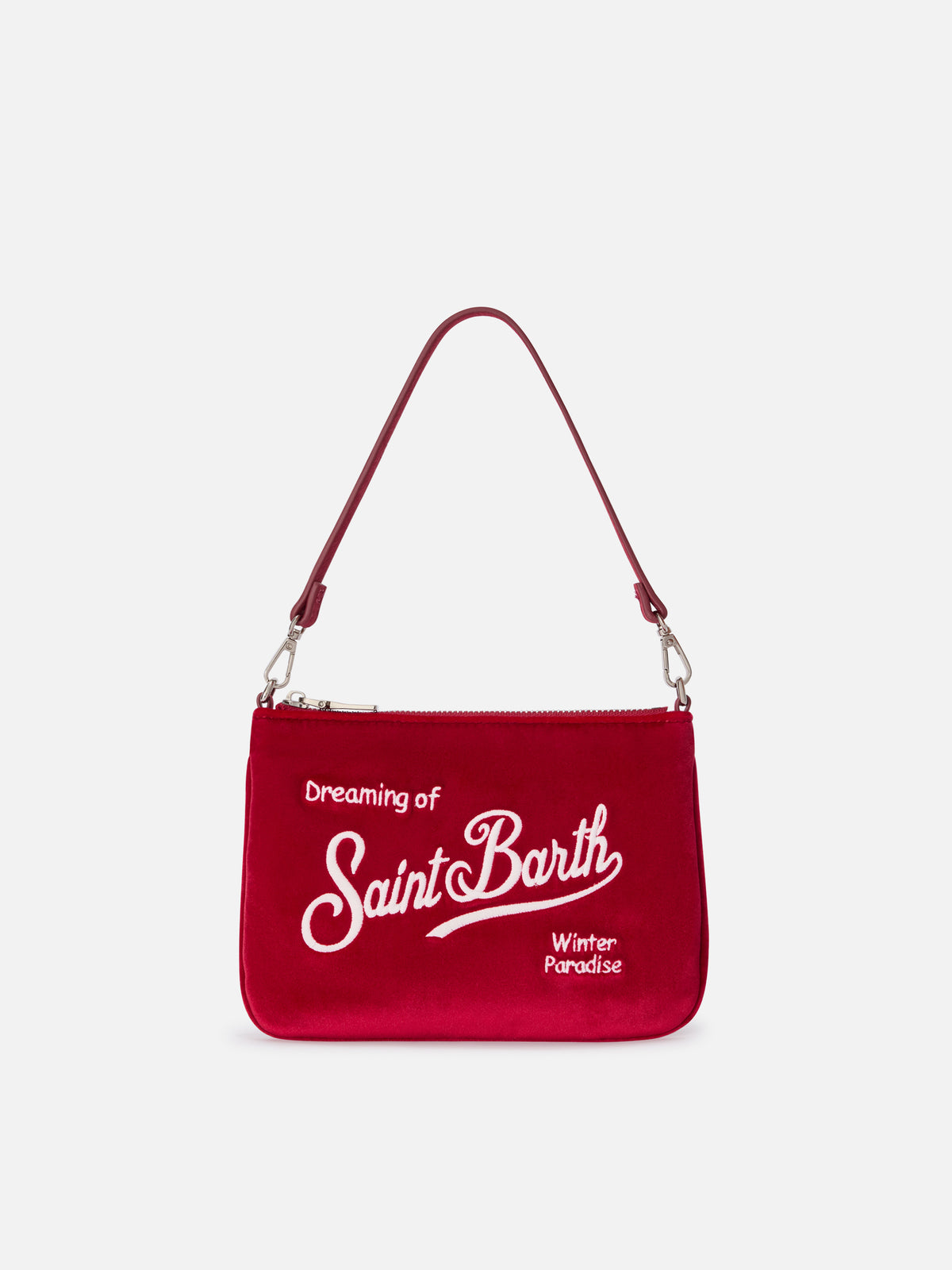 Bordeaux Mini Parisienne Samt-Schultertasche mit Logostickerei 