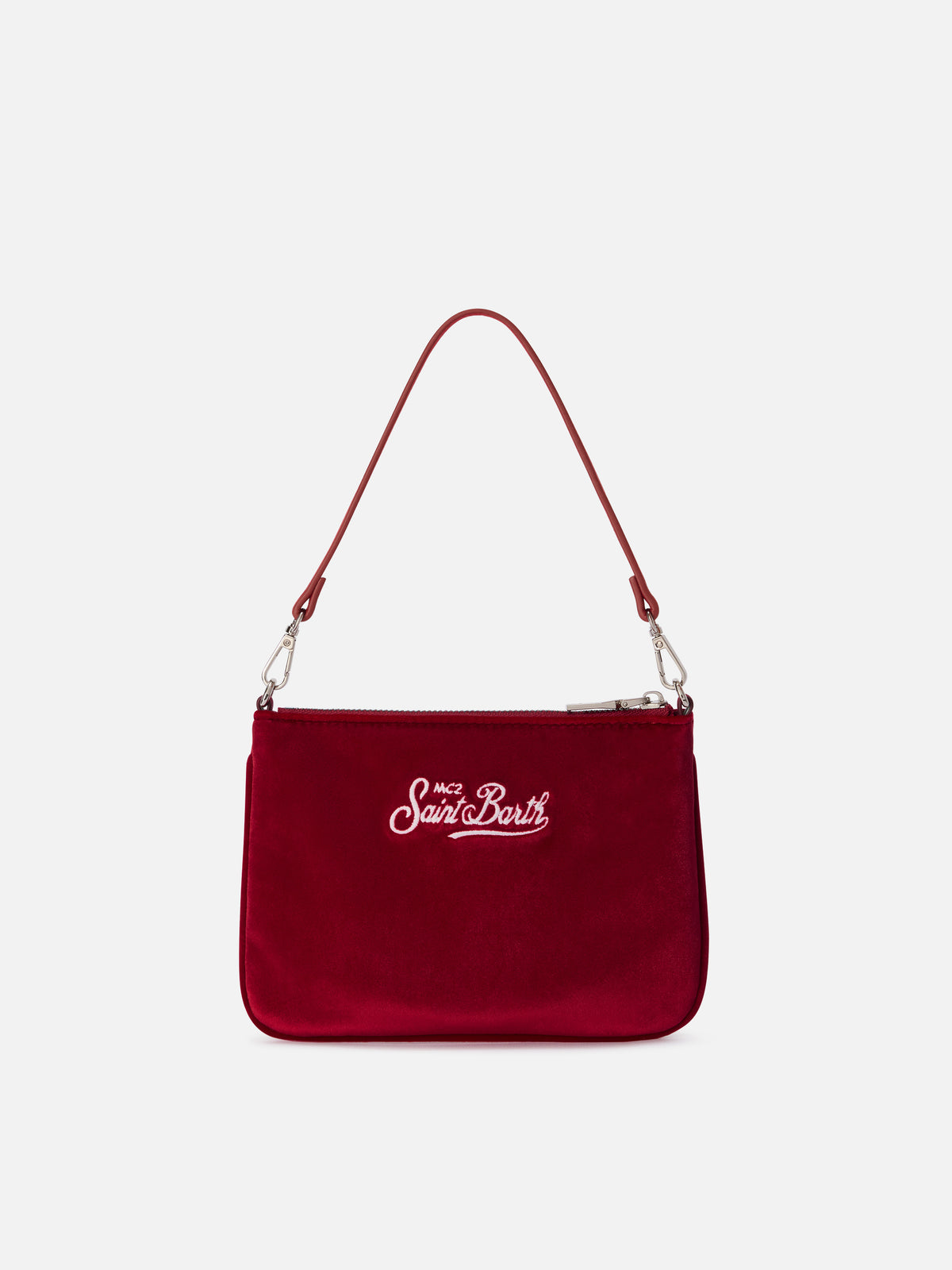 Bordeaux Mini Parisienne Samt-Schultertasche mit Logostickerei 