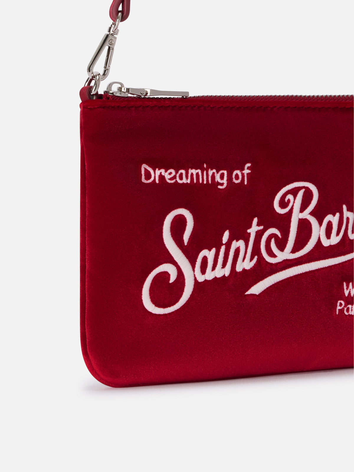 Bordeaux Mini Parisienne Samt-Schultertasche mit Logostickerei 