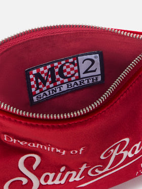 Bordeaux Mini Parisienne Samt-Schultertasche mit Logostickerei 