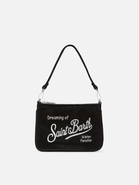 Mini sac porté épaule Parisienne noir en velours avec logo brodé 