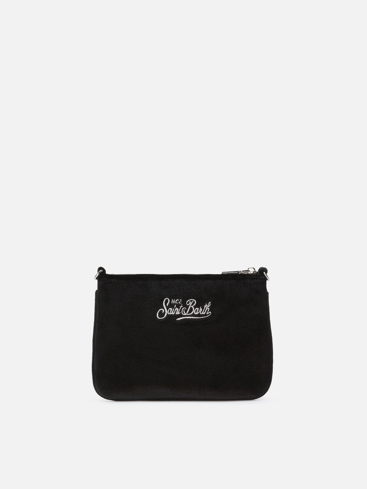 Mini sac porté épaule Parisienne noir en velours avec logo brodé 