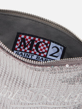 Parisienne Mini Shoulder Bag in gray velvet with sequins