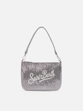 Parisienne Mini Shoulder Bag in gray velvet with sequins