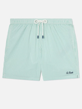 Patmos Badeshorts aus gestreiftem Seersucker in Salbeigrün und Weiß 