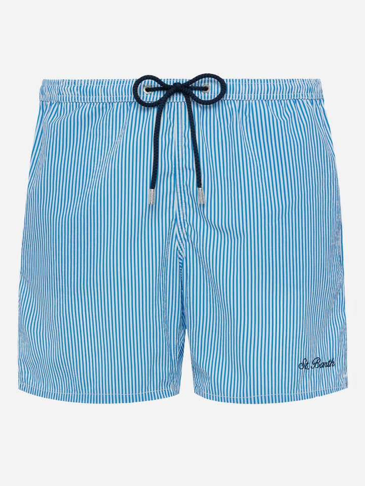 Seersucker bluette striped classic light swim shorts Patmos - MC2 Saint Barth