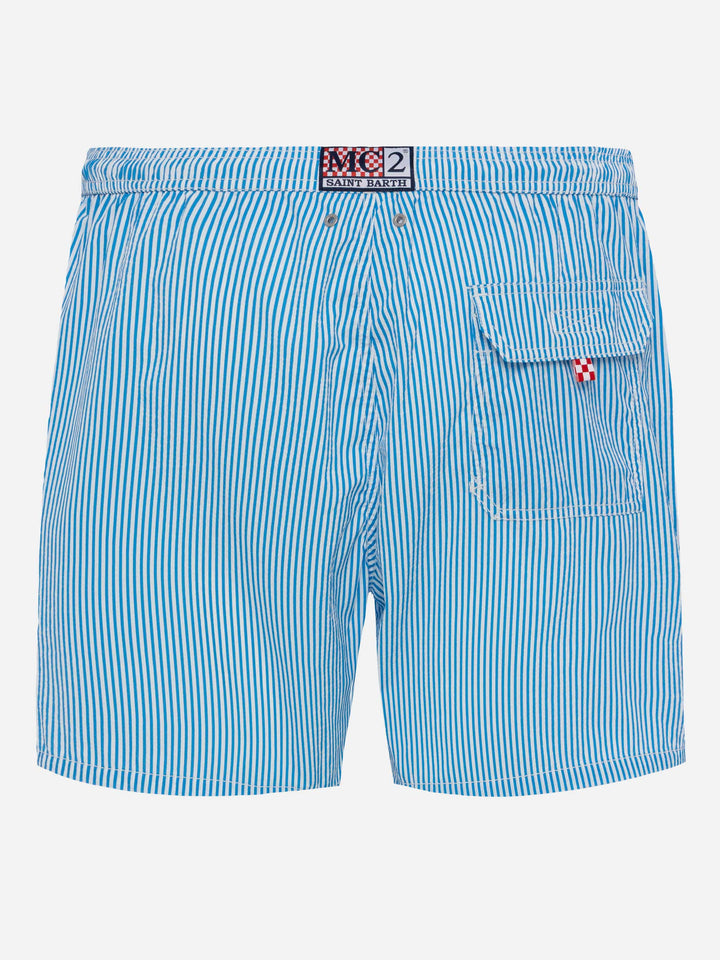 Seersucker bluette striped classic light swim shorts Patmos - MC2 Saint Barth
