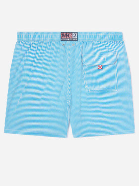 Patmos Seersucker-gestreifte Badeshorts in Bluette und Weiß 